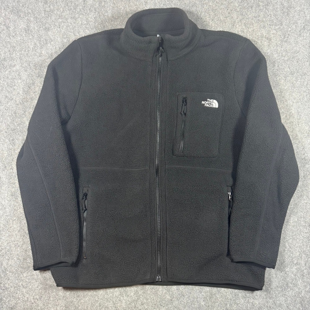 The North Face Fleece Jacket Mens XL Black Circular Design Full Zip Logo Hiking